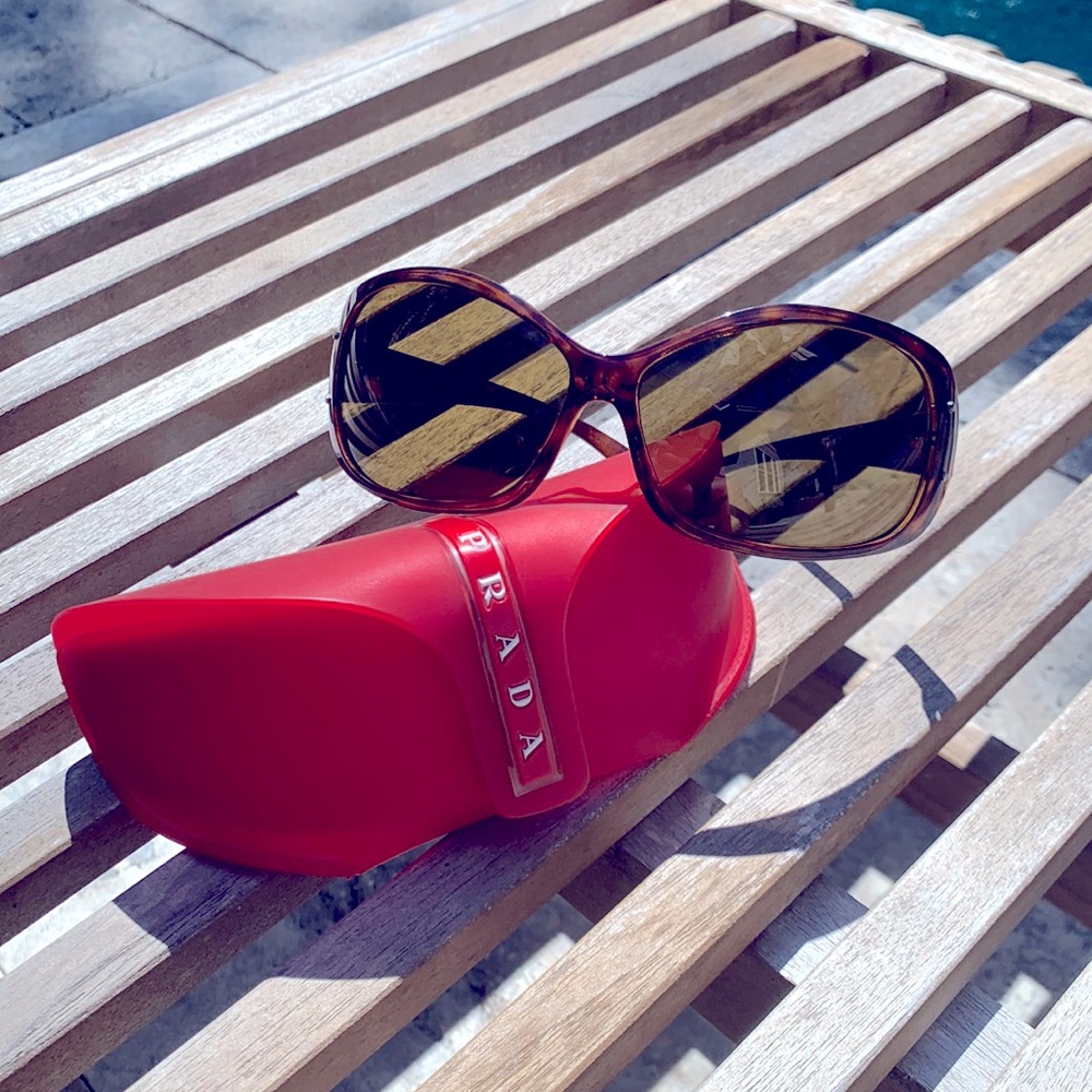 Prada Red Sunglasses Case with Tortoiseshell Sunglasses